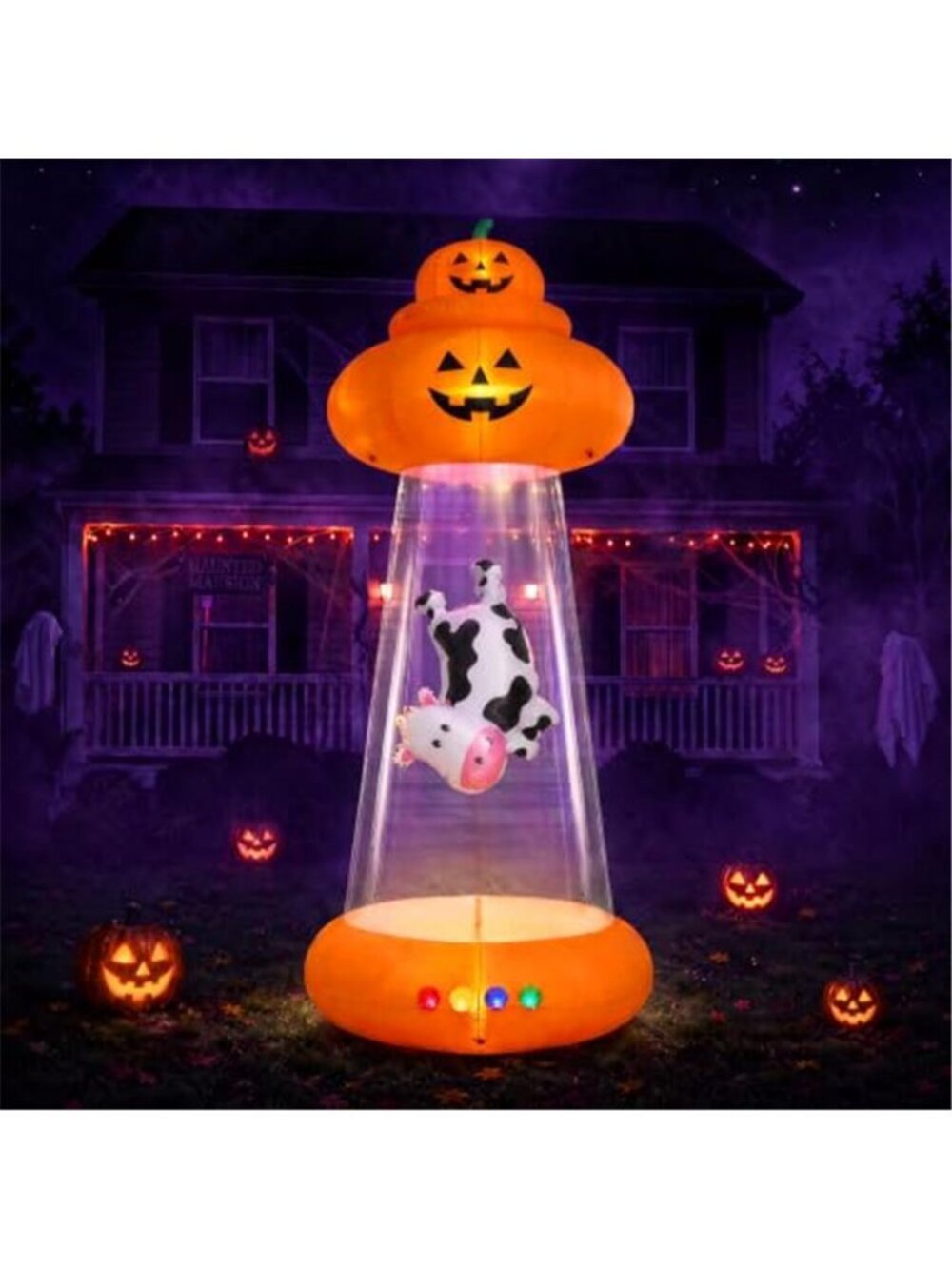 9 FT Halloween Inflatable Pumpkin, UFO Unique Alien Cow Abduction Design